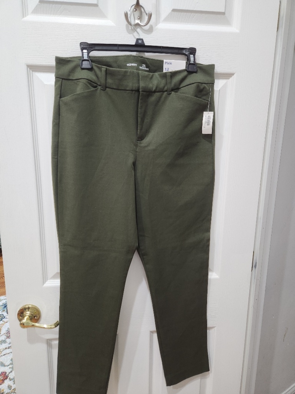 NEW Old Navy Pixie Jeans Size 12 Olive Green Straight Leg High Rise, Zip Closure